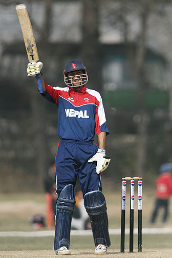 Paras greets after completing his half-century. Photo by NepalSportsPhoto.com