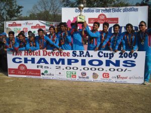 Pentagon team poses with trophy in Dhangadhi on Tuesday.