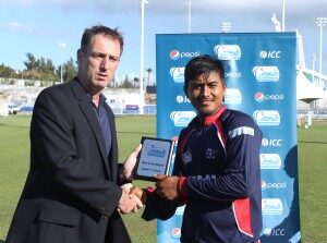 Gyanendra Malla receives Man of the Match award