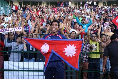 Nepali fans cheering for Team Nepal. Photo: Raman Shivakoti
