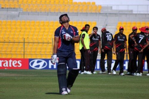 Paras Khadka returning after getting out in penultimate over. Photo: Raman Shivakoti