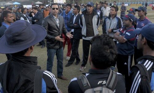 Former Indian Test Cricketer VVS Laxman with Nepali cricketers.