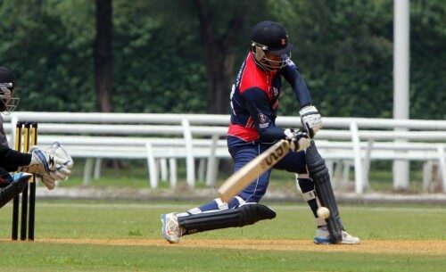 Gyanendra Malla batting against UAE on Thursday, May 1, 2014. He scored 57 off 37 balls.  Photo credit: ACC